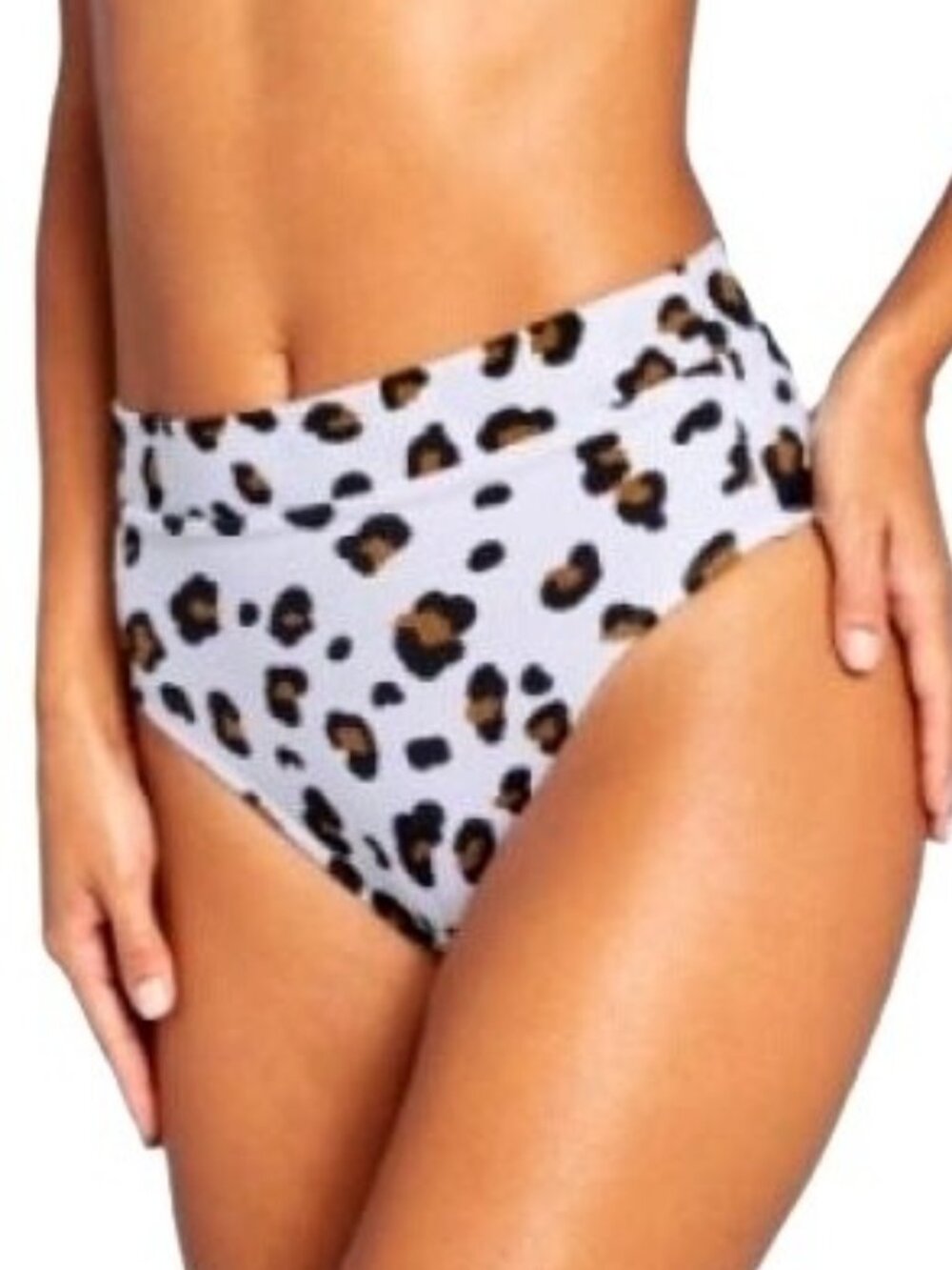 NWT Leopard Ribbed White Animal Print High Leg High Waist Bikini Bottom XS